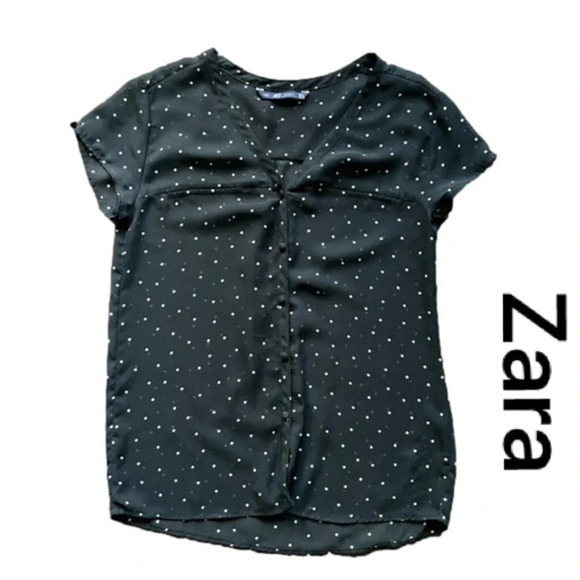 Zara Black with White Polka Dots Sheer Blouse Size Small - Picture 1 of 6